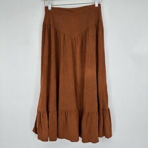 VTG Women's Western Boho Rust Suede Midi Skirt Prairie Cowgirl Ruffle Hem XS/S